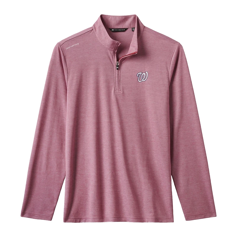 Men's TravisMathew  Red Washington Nationals Time to Tailgate Tri-Blend Quarter-Zip Pullover