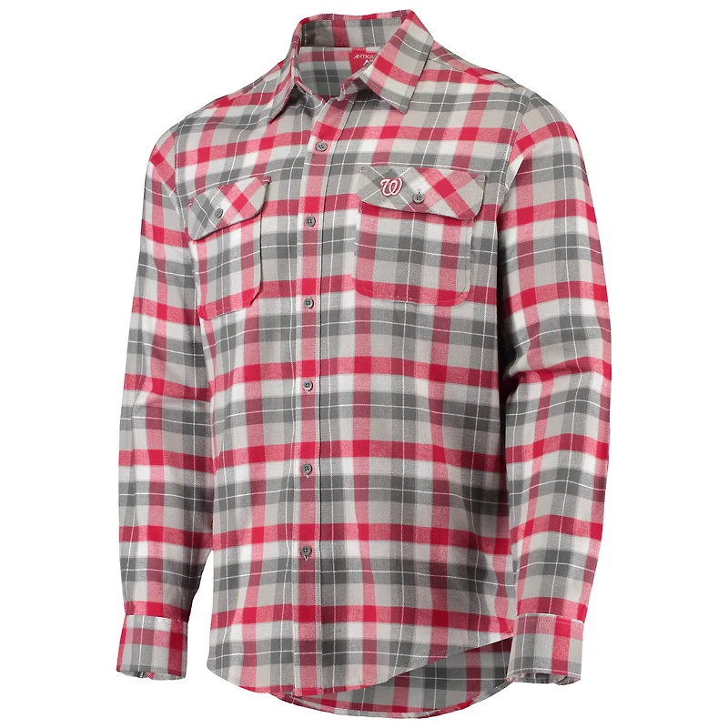 Men's Antigua Red/White Washington Nationals Ease Flannel Button-Up Long Sleeve Shirt
