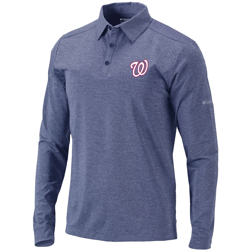 Men's Columbia Navy Washington Nationals Pin High Omni-Wick Long Sleeve Polo