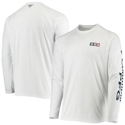 T-shirt à manches longues raglan Columbia White Washington Nationals Americana Terminal Tackle Omni-Shade pour homme