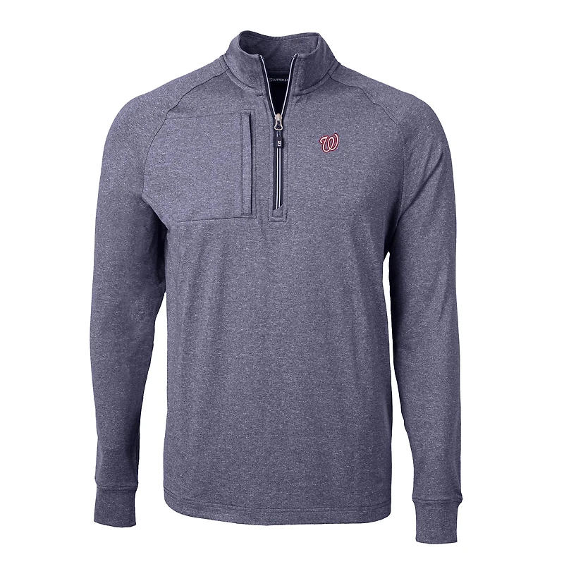 Men's Cutter & Buck Heather Navy Washington Nationals Big Tall Adapt Eco Knit Stretch Recycled Quarter-Zip Pullover Top