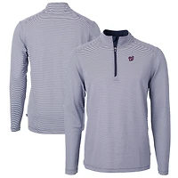 Pull-over zippé quart de tour recyclé à rayures micro-rayures et col rond pour homme, bleu marine/blanc, des Washington Nationals, Cutter & Buck, Virtue Eco Pique, taille grande
