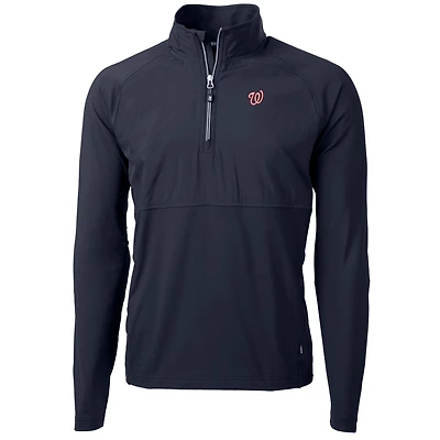 Men's Cutter & Buck Navy Washington Nationals Adapt Eco Knit Hybrid Recycled Quarter-Zip Pullover Jacket