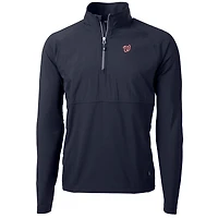 Men's Cutter & Buck Navy Washington Nationals Adapt Eco Knit Hybrid Recycled Quarter-Zip Pullover Jacket