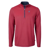 Pull-over zippé recyclé à micro-rayures et en piqué écologique pour homme, couleur rouge/bleu marine, des Nationals de Washington, Cutter & Buck, la collection Virtue.