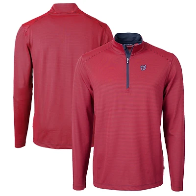 Pull-over zippé recyclé à micro-rayures et en piqué écologique pour homme, couleur rouge/bleu marine, des Nationals de Washington, Cutter & Buck, la collection Virtue.