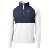 Men's Cutter & Buck White/Navy Washington Nationals Adapt Eco Knit Hybrid Recycled Quarter-Zip Pullover Jacket
