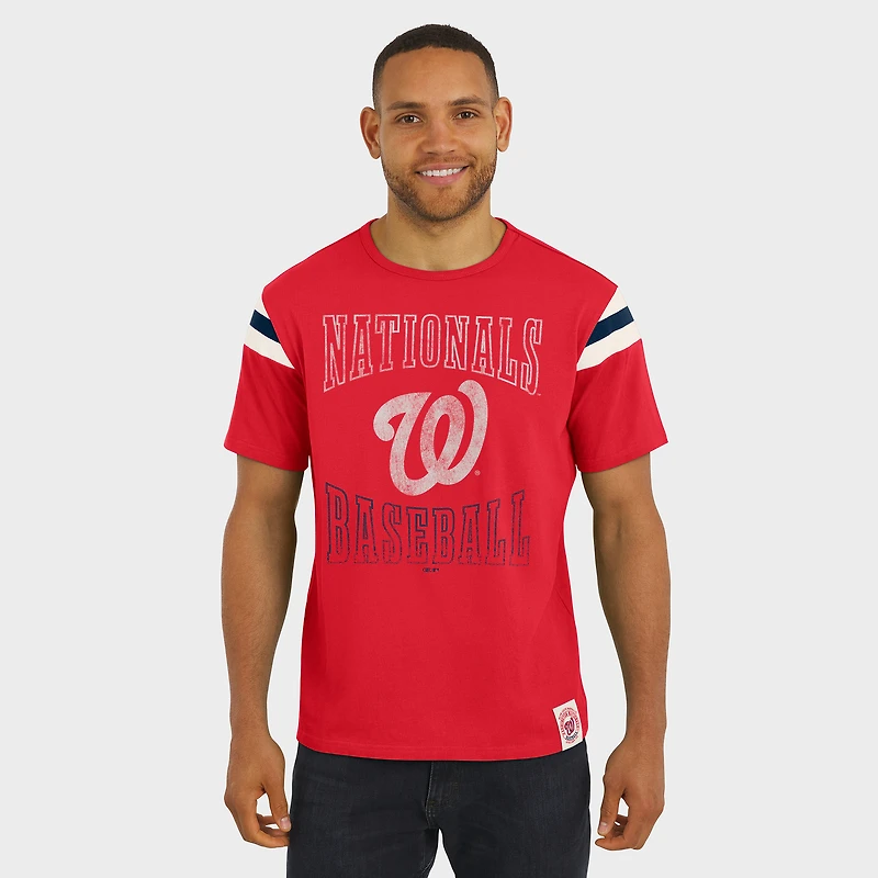 T-shirt rayé à manches vieillies pour homme, collection Darius Rucker par Fanatics, rouge, des Washington Nationals