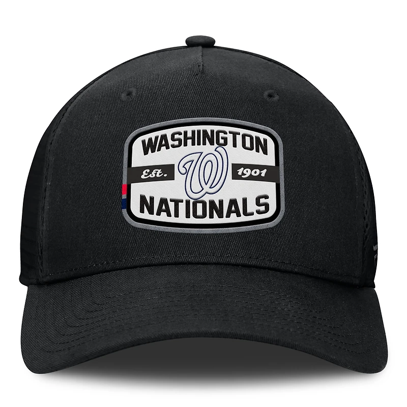 Casquette Snapback de camionneur A-Frame noire avec patch de l'équipe des Nationals de Washington Fanatics pour hommes
