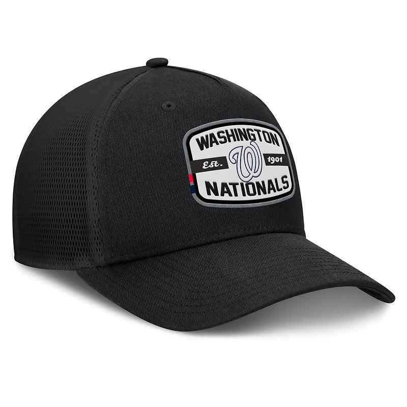 Casquette Snapback de camionneur A-Frame noire avec patch de l'équipe des Nationals de Washington Fanatics pour hommes