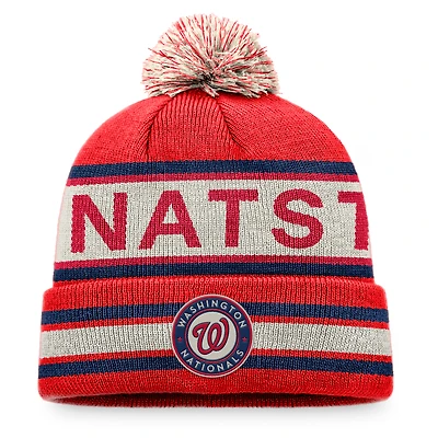 Men's Fanatics Red/Natural Washington Nationals Hometown Slogan Cuffed Knit Hat with Pom