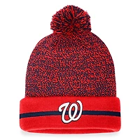 Bonnet en tricot à revers Space-Dye Fanatics rouge/bleu marine pour hommes avec pompon