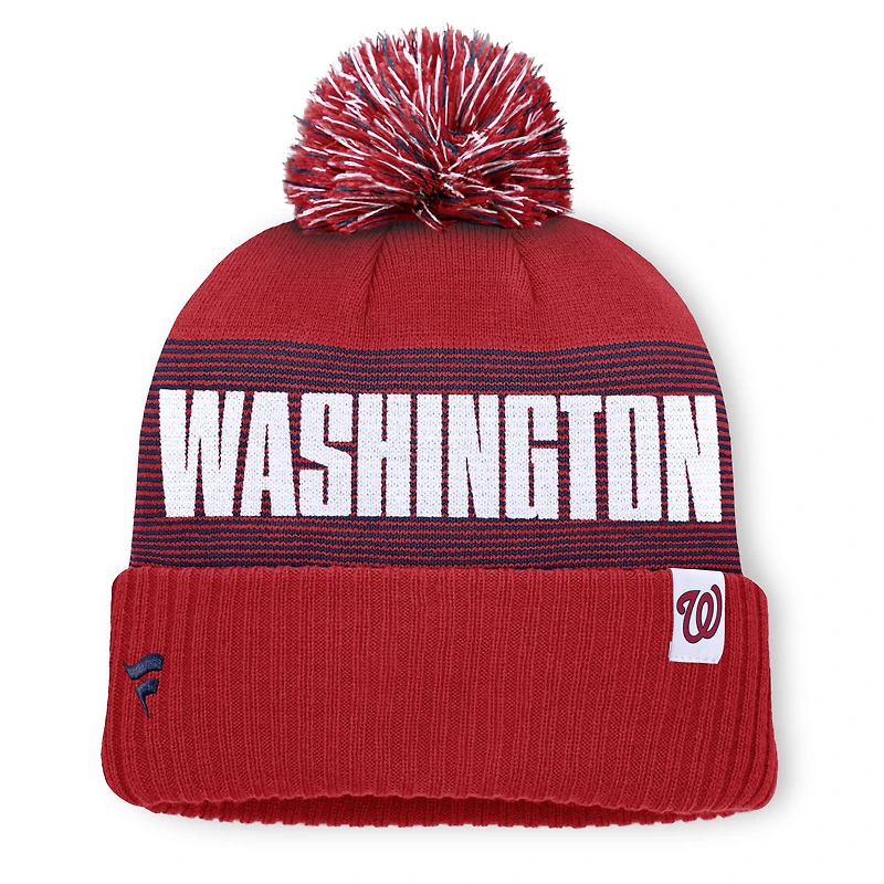 Bonnet à revers rayé rouge Washington Nationals pour homme, avec pompon