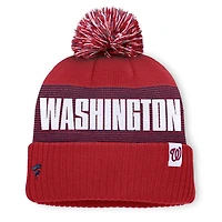 Bonnet à revers rayé rouge Washington Nationals pour homme, avec pompon