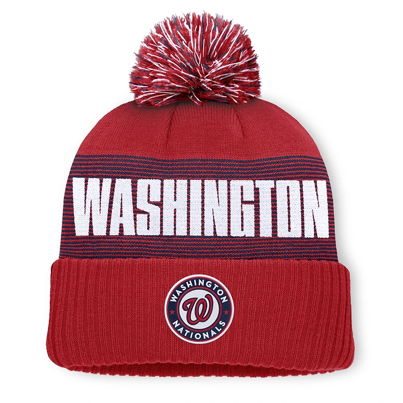 Bonnet à revers rayé rouge Washington Nationals pour homme, avec pompon
