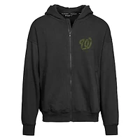 Sweat à capuche entièrement zippé surdimensionné motif camouflage numérique Uphill pour homme, Washington Nationals, noir