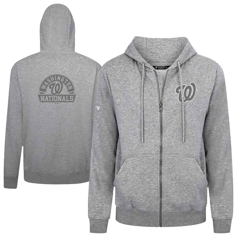 Sweat à capuche zippé gris pour homme Levelwear Washington Nationals Podium Banner Arch