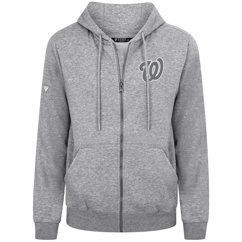 Men's Levelwear Gray Washington Nationals Podium Banner Arch Full-Zip Hoodie