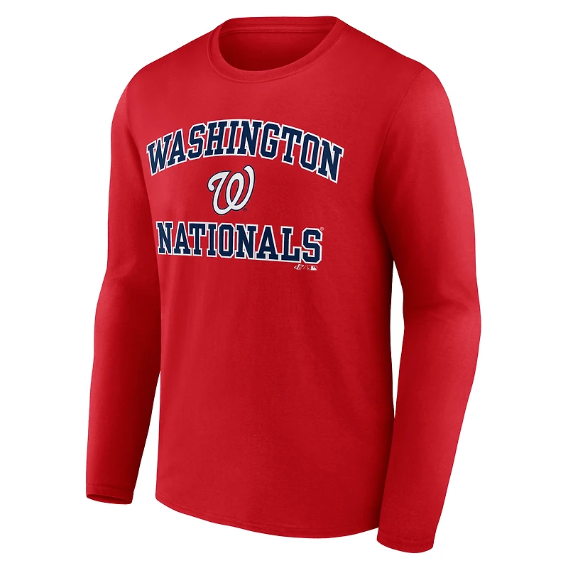 T-shirt à manches longues pour homme, logo athlétique rouge Washington Nationals Heart & Soul