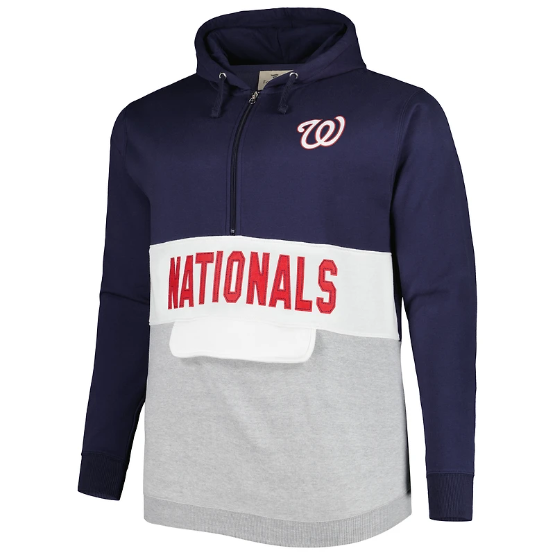 Chandail à capuchon demi-glissière en polaire Big & Tall Washington Nationals bleu marine/blanc pour homme