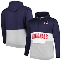 Chandail à capuchon demi-glissière en polaire Big & Tall Washington Nationals bleu marine/blanc pour homme