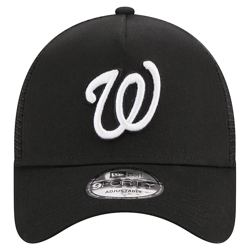 Men's New Era Black Washington Nationals A-Frame 9FORTY Trucker Adjustable Hat