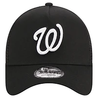 Men's New Era Black Washington Nationals A-Frame 9FORTY Trucker Adjustable Hat