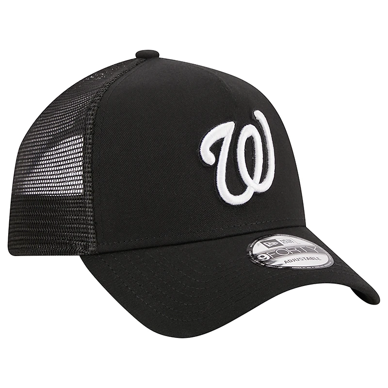 Casquette réglable noire A-Frame 9FORTY Trucker New Era pour hommes des Nationals de Washington
