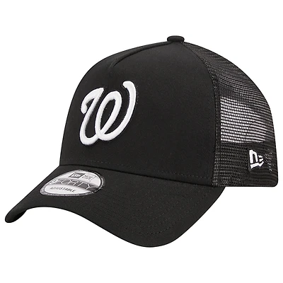 Men's New Era Black Washington Nationals A-Frame 9FORTY Trucker Adjustable Hat