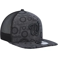 Men's New Era Black Washington Nationals Repeat A-Frame 9FIFTY Trucker Snapback Hat