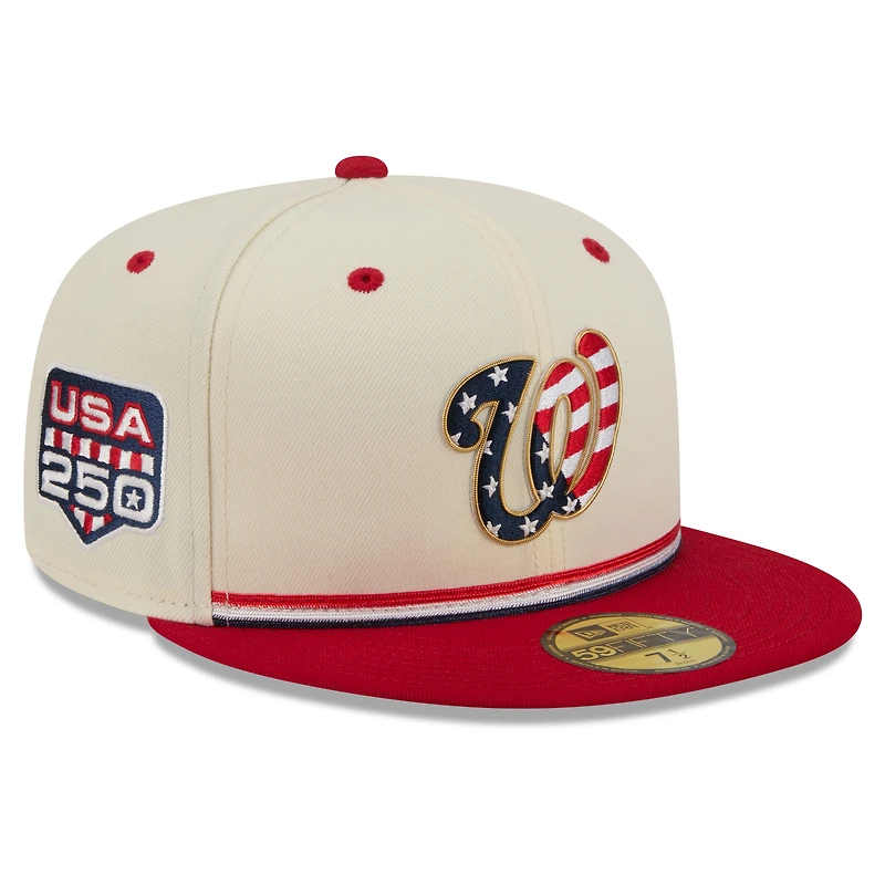 Casquette ajustée New Era crème/rouge Washington Nationals USA 250 Fourth of July 59FIFTY pour homme