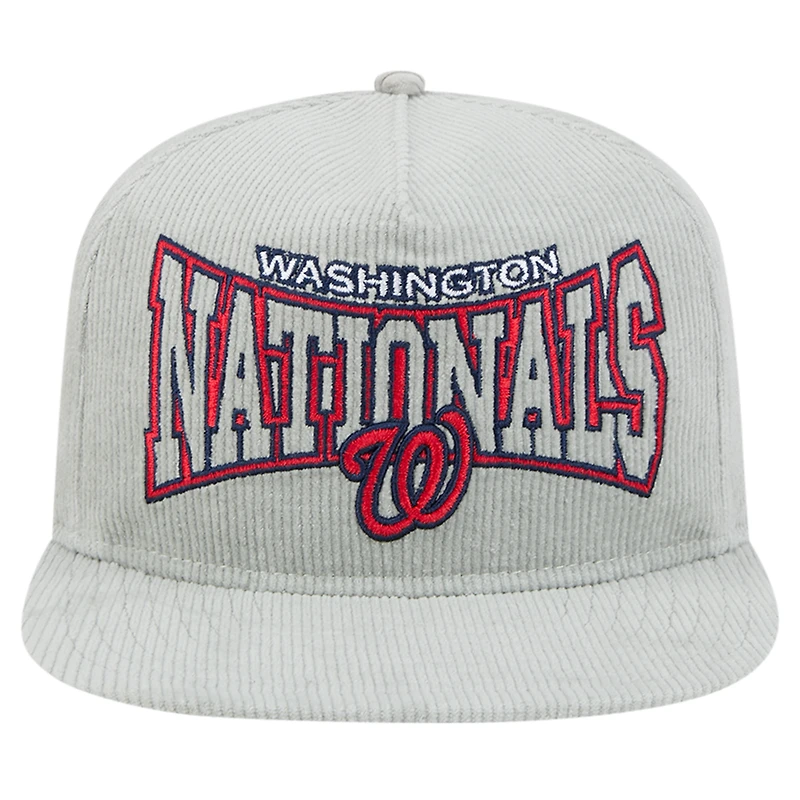 Casquette de golf à visière snapback en velours côtelé gris Washington Nationals New Era pour homme