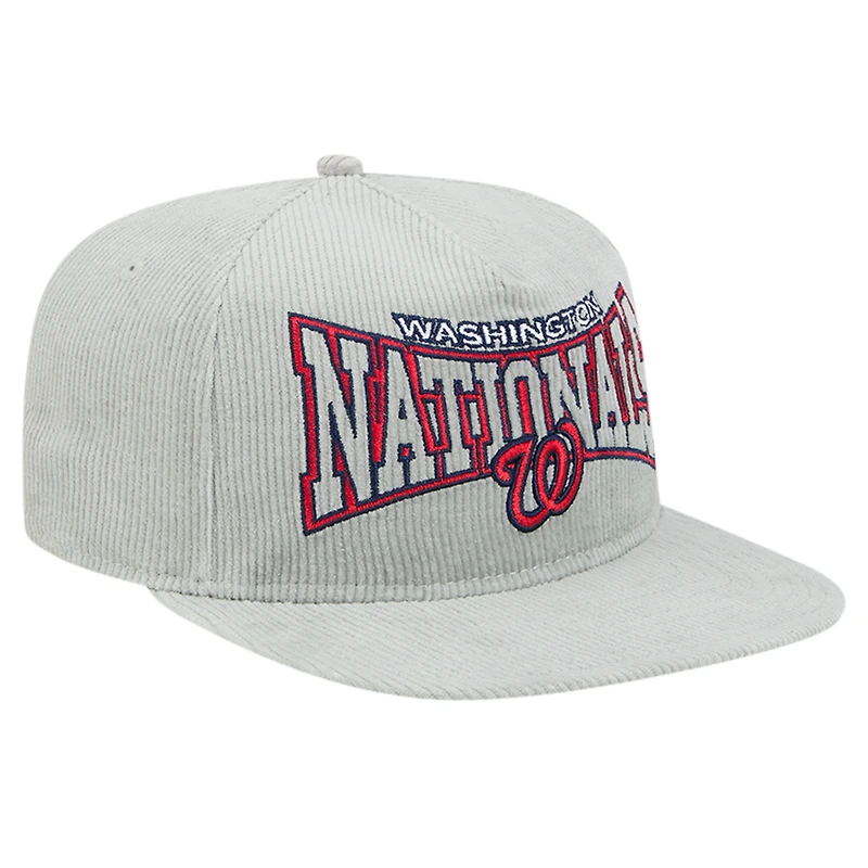 Casquette de golf à visière snapback en velours côtelé gris Washington Nationals New Era pour homme