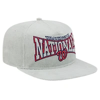 Casquette de golf à visière snapback en velours côtelé gris Washington Nationals New Era pour homme