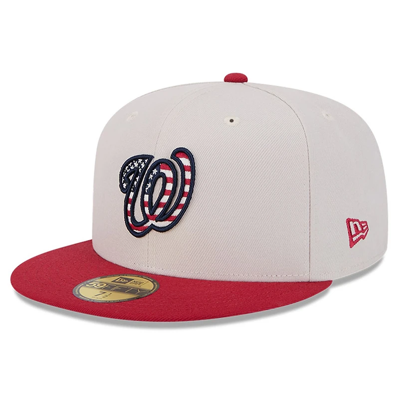 Casquette ajustée 59FIFTY du 4 juillet New Era pour hommes, kaki/rouge, Washington Nationals 2024
