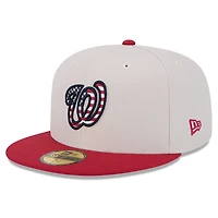 Casquette ajustée 59FIFTY du 4 juillet New Era pour hommes, kaki/rouge, Washington Nationals 2024