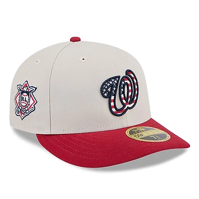 Casquette ajustée 59FIFTY à profil bas du 4 juillet New Era pour hommes, kaki/rouge, Washington Nationals 2024