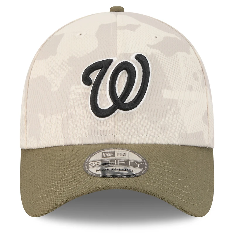 Casquette 39THIRTY Flex pour homme, beige clair/olive, Washington Nationals 2025, Journée des forces armées