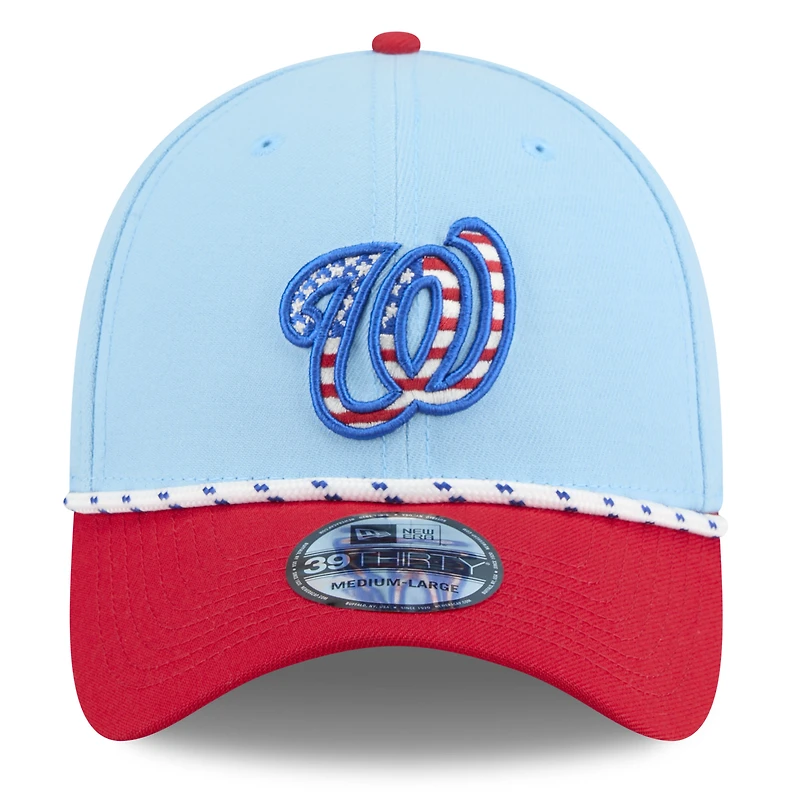 Men's New Era Light Blue/Red Washington Nationals 2025 Fourth of July 39THIRTY Flex Hat