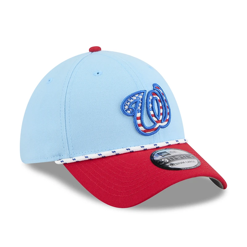 Men's New Era Light Blue/Red Washington Nationals 2025 Fourth of July 39THIRTY Flex Hat