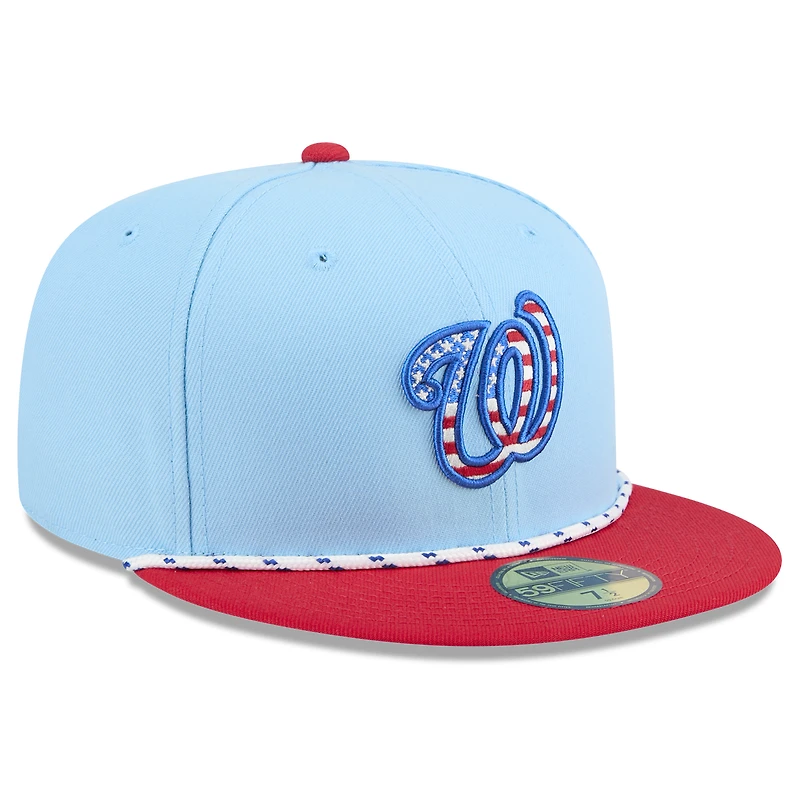 Casquette ajustée New Era 59FIFTY bleu clair/rouge pour homme, Washington Nationals 2025, 4 juillet