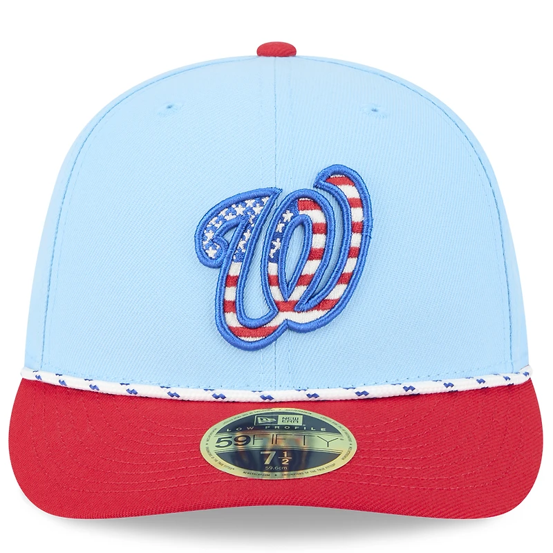 Casquette ajustée New Era 59FIFTY bleu clair/rouge pour homme, Washington Nationals 2025, 4 juillet