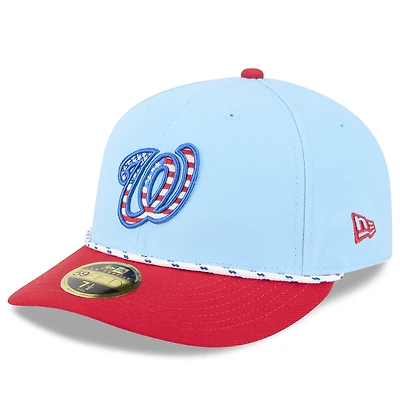 Casquette ajustée New Era 59FIFTY bleu clair/rouge pour homme, Washington Nationals 2025, 4 juillet