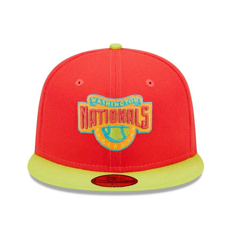 Casquette ajustée 59FIFTY pour homme New Era rouge/vert fluo Washington Nationals 2008 Inaugural Season Lava Highlighter Combo