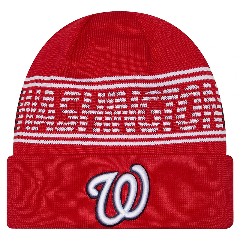 Bonnet en tricot à revers rouge de la collection Authentic des Washington Nationals de New Era pour homme