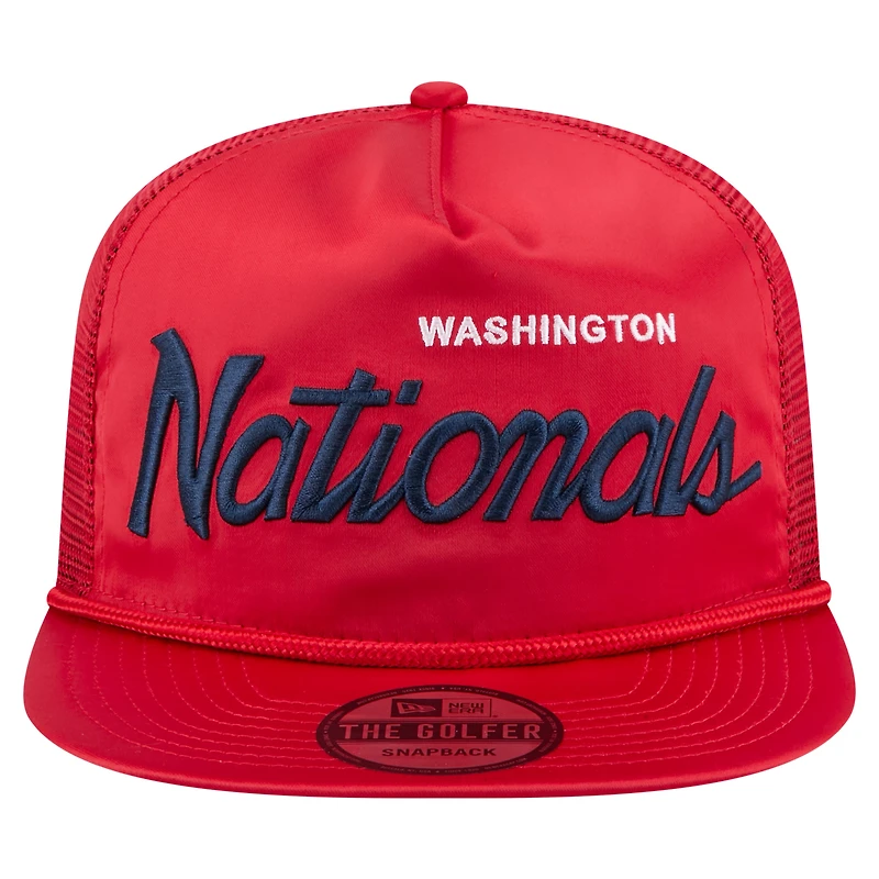 Casquette de golf ajustable rétro en satin rouge Washington Nationals pour homme New Era