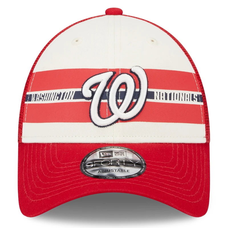 Men's New Era White/Red Washington Nationals Team Stripe Trucker 9FORTY Snapback Hat