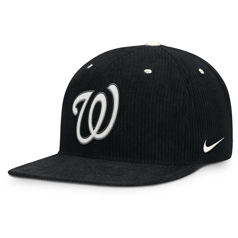Casquette structurée à fermeture snapback Nike noire Washington Nationals Pro en velours côtelé pour homme