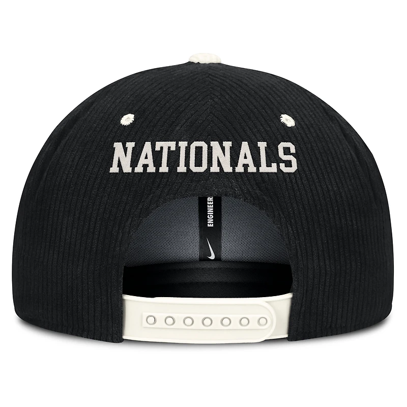 Casquette structurée à fermeture snapback Nike noire Washington Nationals Pro en velours côtelé pour homme
