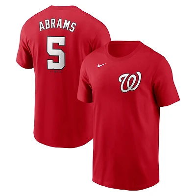 T-shirt Nike CJ Abrams rouge pour homme, avec nom et numéro Fuse des Washington Nationals